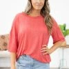 Blumin Apparel Tops Red Drop Shoulder Dolman Sleeve Top
