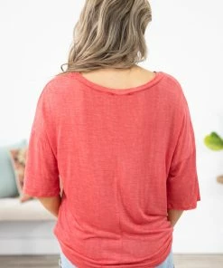 Blumin Apparel Tops Red Drop Shoulder Dolman Sleeve Top