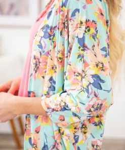 Lime N Chili Aqua Multicolor Floral Print Kimono CARDIGANS 11 Lime N Chili Aqua Multicolor Floral Print Kimono CARDIGANS