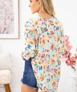 Lime N Chili Aqua Multicolor Floral Print Kimono CARDIGANS 10 Lime N Chili Aqua Multicolor Floral Print Kimono CARDIGANS