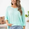 Filly Flair Tops Mint Side Slit Lightweight Sweater