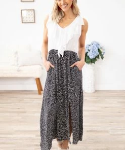 Haptics Dresses White And Black Animal Print Skirt Maxi Dress
