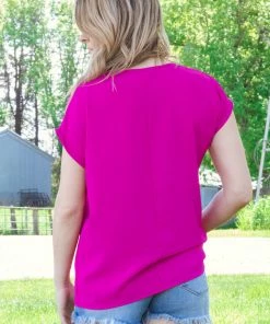 Vanilla Bay Fuchsia Criss-Cross Front Top Tops