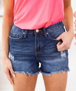 YMI Dark Wash Dream Fit Fray Hem Shorts Bottoms