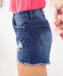 YMI Dark Wash Dream Fit Fray Hem Shorts Bottoms