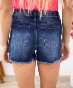 YMI Dark Wash Dream Fit Fray Hem Shorts Bottoms