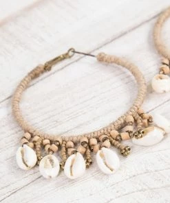 Fame Accessories Mocha Hoop Earrings With Shell Detail