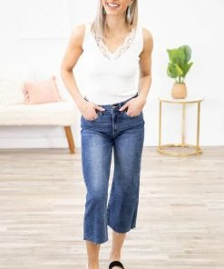 Zenana Dark Wash Raw Hem Cropped Jeans Bottoms