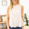 Glam LA Apparel TANK TOPS Cream Ruffle Trim High Neck Tank
