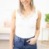 BIBI Ivory Lace Trim Rib Knit Tank