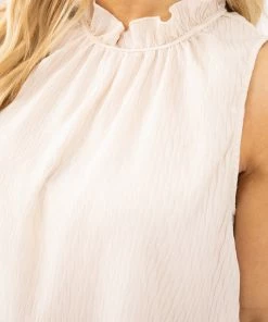 Glam LA Apparel TANK TOPS Cream Ruffle Trim High Neck Tank 9 Glam LA Apparel TANK TOPS Cream Ruffle Trim High Neck Tank