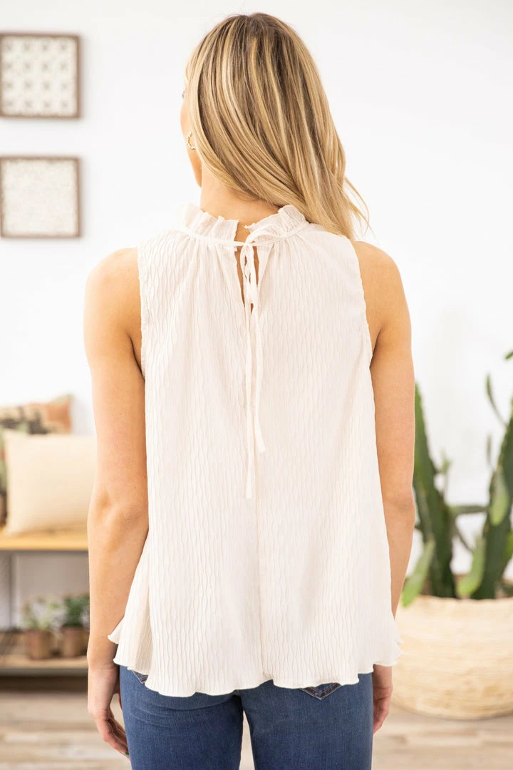 Glam LA Apparel TANK TOPS Cream Ruffle Trim High Neck Tank 5 Glam LA Apparel TANK TOPS Cream Ruffle Trim High Neck Tank