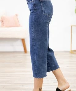 Zenana Dark Wash Raw Hem Cropped Jeans Bottoms