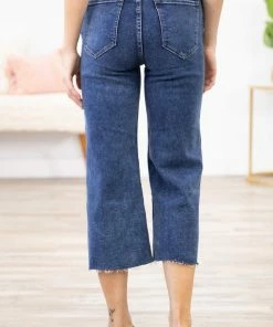 Zenana Dark Wash Raw Hem Cropped Jeans Bottoms