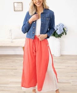 TOUCH USA Coral And White Pull On Pants Bottoms