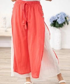 TOUCH USA Coral And White Pull On Pants Bottoms