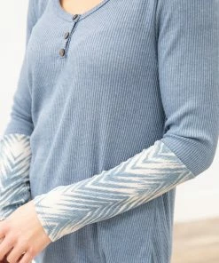 A.Gain LONG SLEEVES Teal Long Sleeve Top With Aztec Sleeve Detail