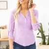 DNA COUTURE Lavender Roll Sleeve Notch Neck Top LONG SLEEVES 1 DNA COUTURE Lavender Roll Sleeve Notch Neck Top LONG SLEEVES