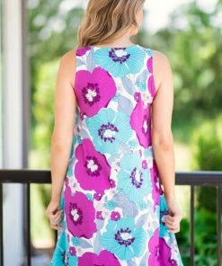 P & Rose Aqua And Fuchsia Floral Print Dress Dresses 9 P & Rose Aqua And Fuchsia Floral Print Dress Dresses