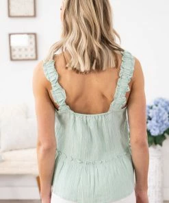 Very J Mint Ruffle Trim Drop Waist Tank Tops