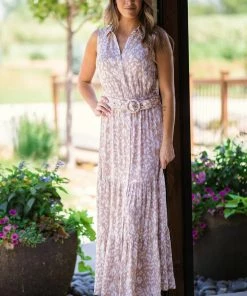 Feel In Taupe Floral Print Belted Maxi Dress