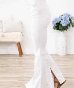 Cello White High Rise Side Slit Flare Jeans