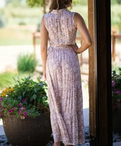 Feel In Taupe Floral Print Belted Maxi Dress