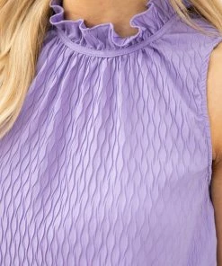 Glam LA Apparel Lavender Ruffle Trim High Neck Tank TANK TOPS