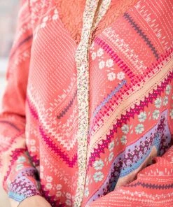 ODDI LONG SLEEVES Coral Multicolor Floral Scarf Print Top