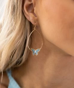 Love Mist Accessories Gold And Turquoise Butterfly Teardrop Earrings