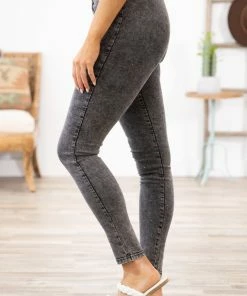 Vocal Apparel Bottoms Charcoal Acid Wash Pull On Leggings