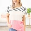 Heimish Beige And Neon Pink Stripe Colorblock Top