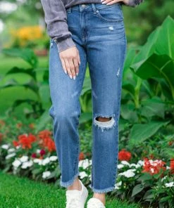 Rewash Medium Wash Fray Hem Straight Leg Jeans Bottoms