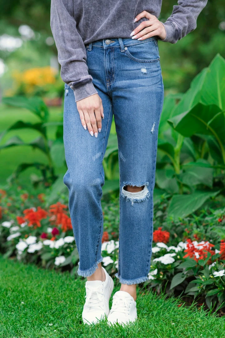 Rewash Medium Wash Fray Hem Straight Leg Jeans Bottoms 3 Rewash Medium Wash Fray Hem Straight Leg Jeans Bottoms