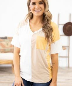 Perfect Peach White And Orange Colorblock V-Neck Top Tops 8 Perfect Peach White And Orange Colorblock V-Neck Top Tops