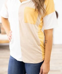 Perfect Peach White And Orange Colorblock V-Neck Top Tops 11 Perfect Peach White And Orange Colorblock V-Neck Top Tops