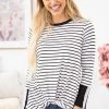 Orange Farm Black And White Stripe Top With Crochet Cuff
