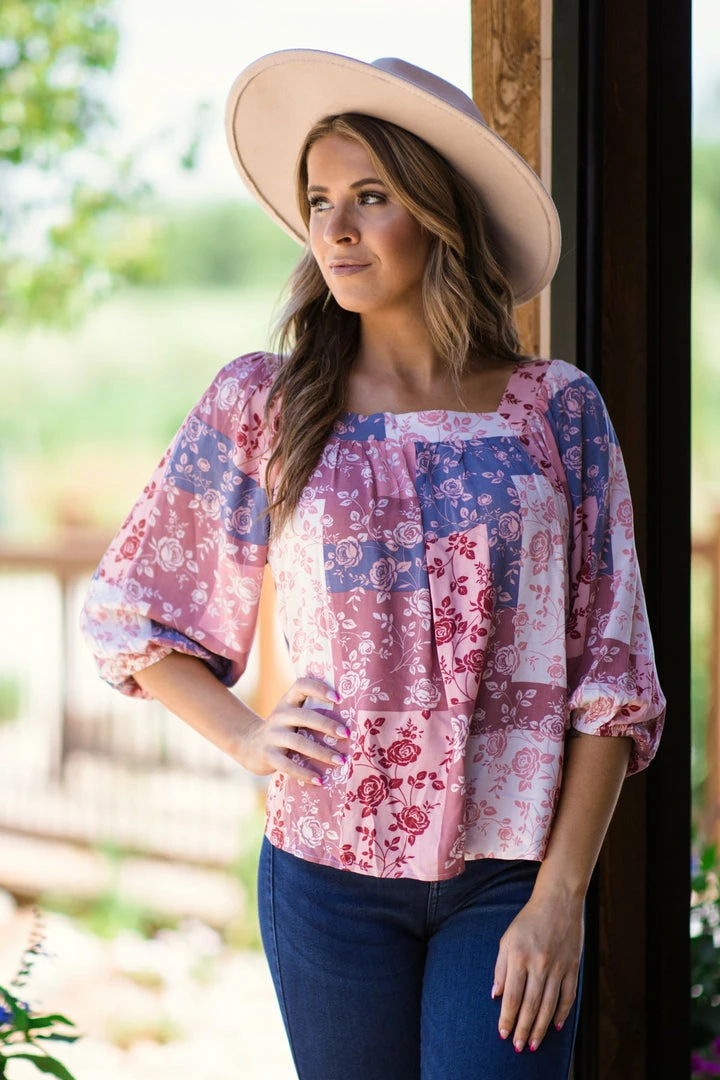 Andree By Unit Blush Multicolor Floral Patchwork Print Top Tops 3 Andree By Unit Blush Multicolor Floral Patchwork Print Top Tops