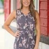Hopely Graphite And Dusty Rose Floral Print Dress