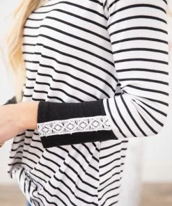 Orange Farm Black And White Stripe Top With Crochet Cuff 11 Orange Farm Black And White Stripe Top With Crochet Cuff