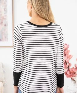 Orange Farm Black And White Stripe Top With Crochet Cuff 10 Orange Farm Black And White Stripe Top With Crochet Cuff