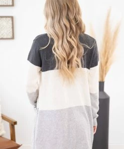 Staccato Charcoal Colorblock Cable Knit Cardigan LONG SLEEVES