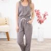 PS KATE Grey Elastic Waist Button Detail Jumpsuit Dresses