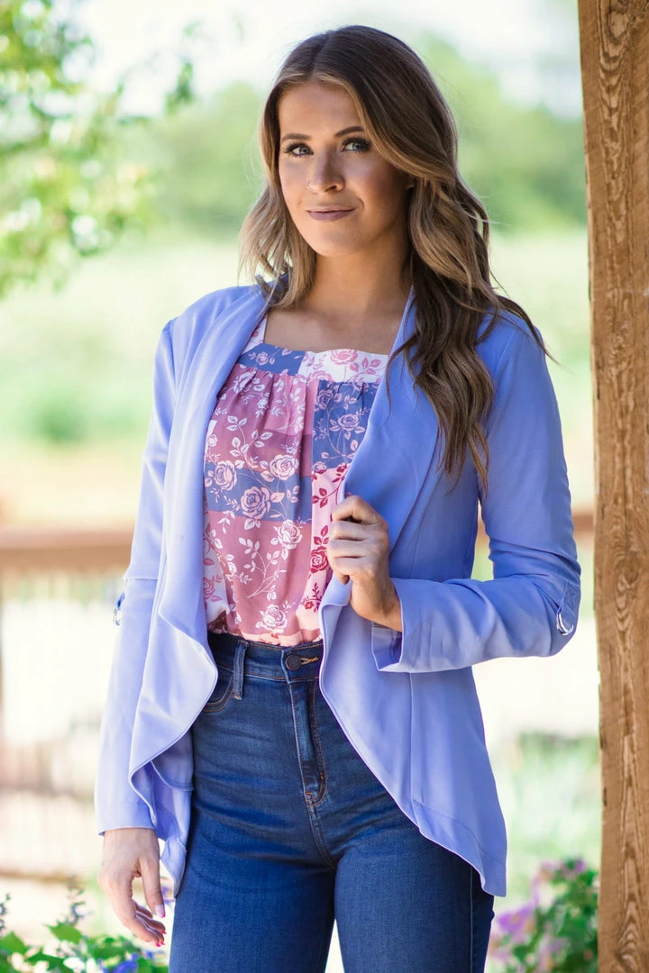 Must Have Pastel Blue Waterfall Front Tab Sleeve Blazer 3 Must Have Pastel Blue Waterfall Front Tab Sleeve Blazer