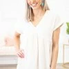 Doe & Rae Tops Cream Textured V-Neck Babydoll Top