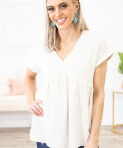 Doe & Rae Tops Cream Textured V-Neck Babydoll Top