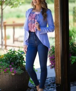 Must Have Pastel Blue Waterfall Front Tab Sleeve Blazer
