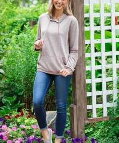 Twenty Second Tops Mocha Fuzzy Knit Hooded Top