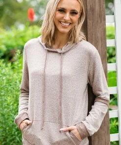 Twenty Second Tops Mocha Fuzzy Knit Hooded Top