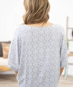 ADORA Dusty Blue Floral Medallion Tie Front Top 10 ADORA Dusty Blue Floral Medallion Tie Front Top